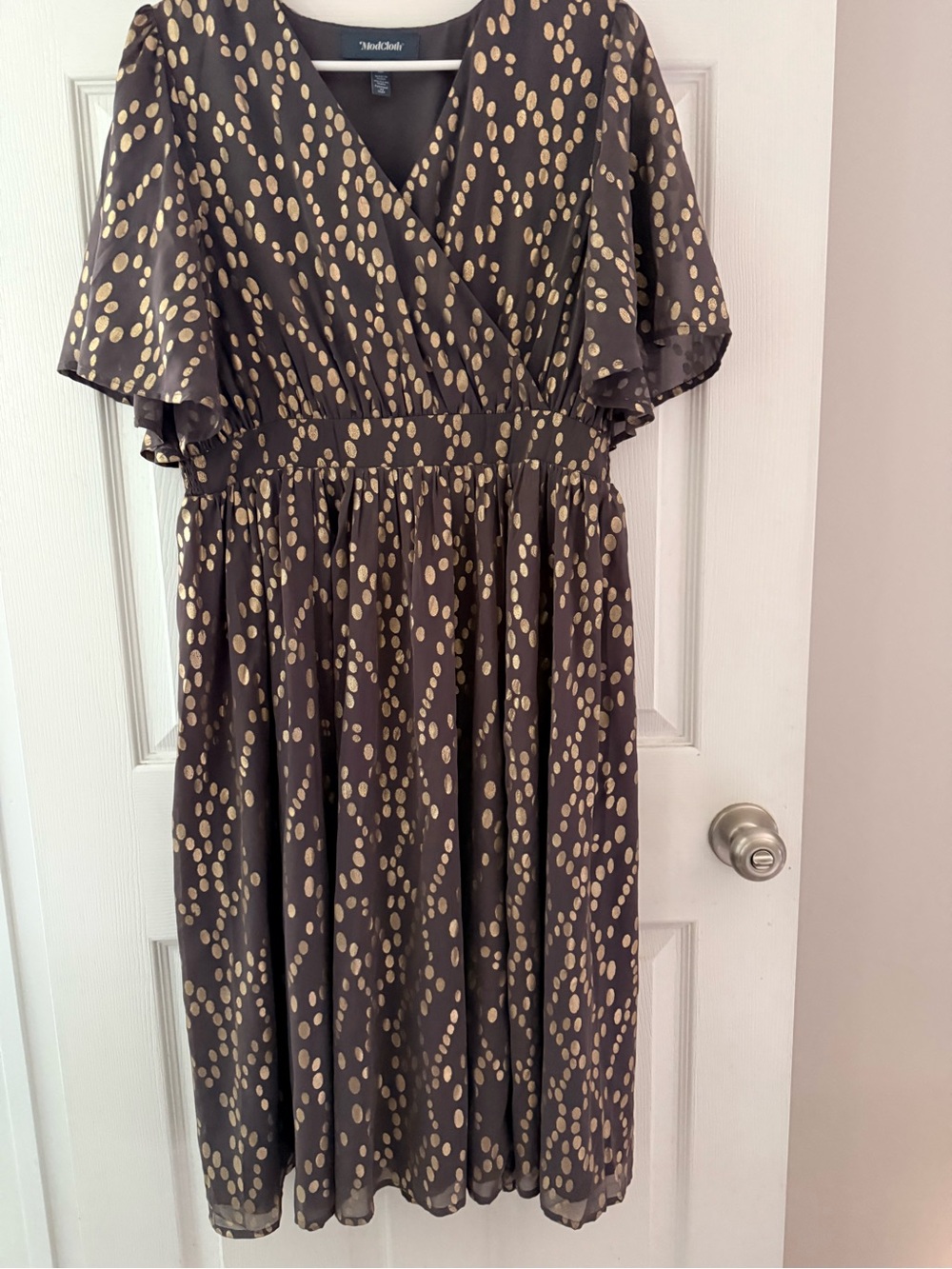 ModCloth Brown Midi Dress with Gold Dot Print